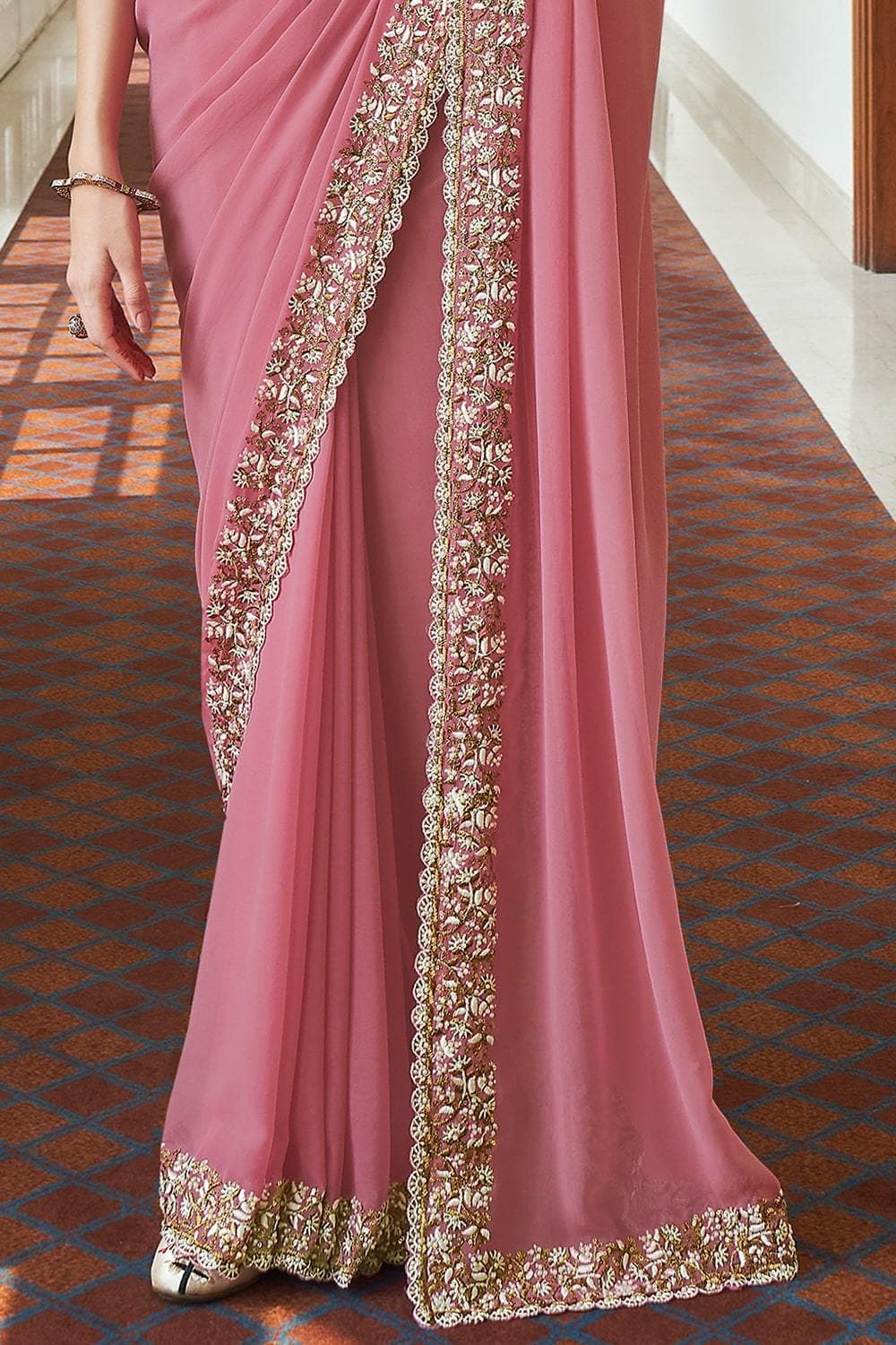Pink Georgette RESHAM, ZARI, BEADS WORK  Designer Saree Clothsvilla