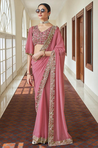 Pink Georgette RESHAM, ZARI, BEADS WORK  Designer Saree Clothsvilla