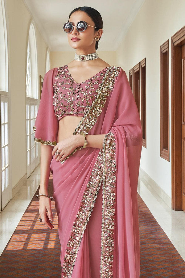 Pink Georgette RESHAM, ZARI, BEADS WORK  Designer Saree Clothsvilla
