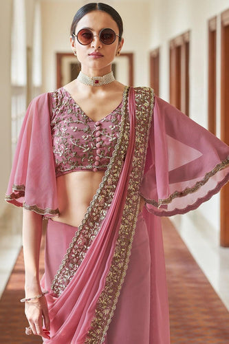 Pink Georgette RESHAM, ZARI, BEADS WORK  Designer Saree Clothsvilla