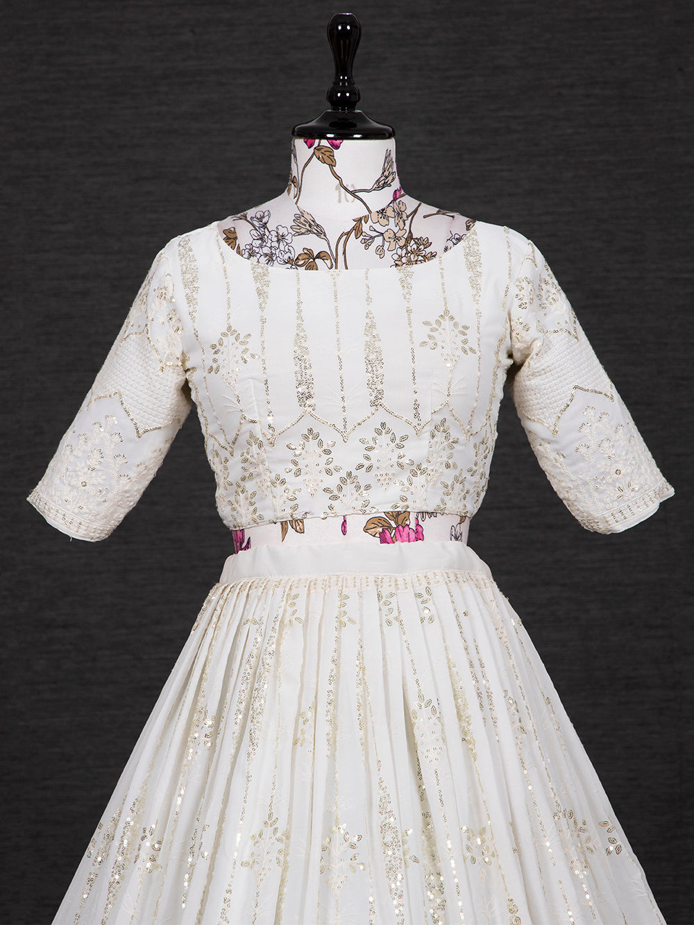 White Color Sequins And Thread Embroidery Work Georgette Lehenga Choli Clothsvilla