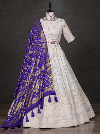 White Color Sequins And Thread Work Georgette Lehenga Choli Clothsvilla