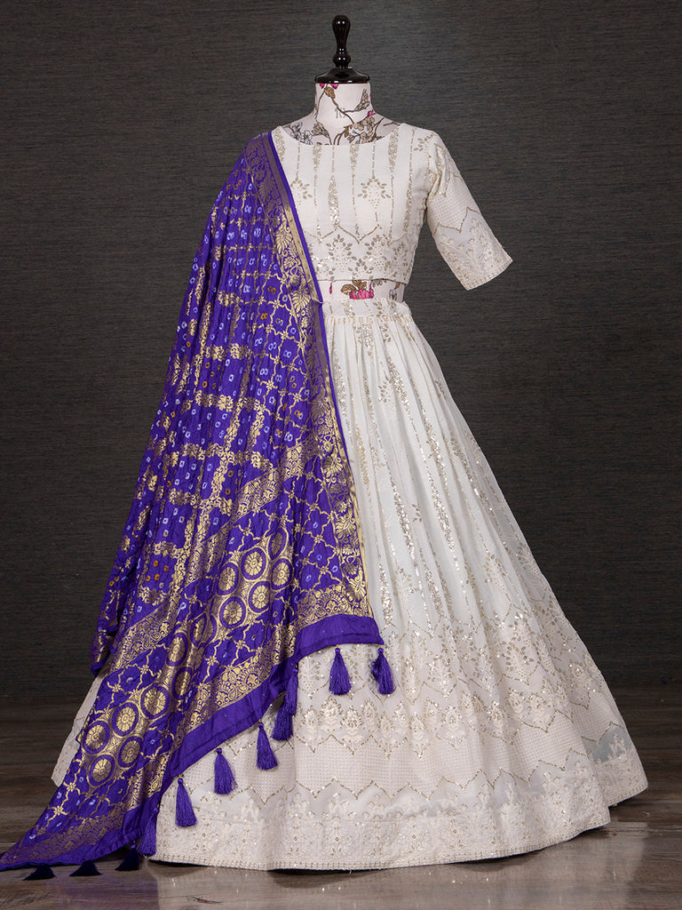White Pure Cotton Lehenga Choli with Touch Up Bandhej Dupatta - Dress me  Royal