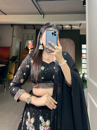 Black Color Sequins And Thread Embroidery Work Georgette Lehenga Choli Clothsvilla