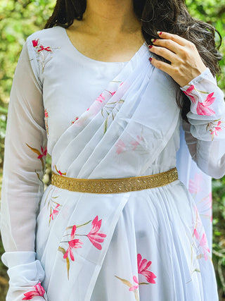 Sky Blue Color Printed Georgette Gown Clothsvilla