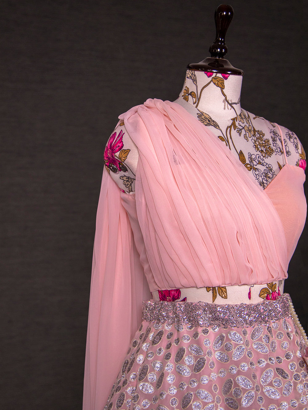 Pink Color Sequins And Thread Embroidery Work Georgette  Ready To Wear Lehenga Choli Set Clothsvilla