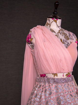 Pink Color Sequins And Thread Embroidery Work Georgette  Ready To Wear Lehenga Choli Set Clothsvilla