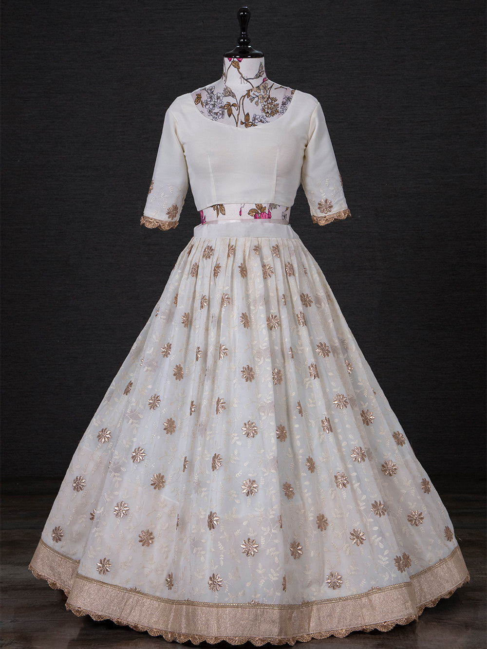 White Color Thread Embroidery Work Georgette South Indian Lehenga Choli Clothsvilla