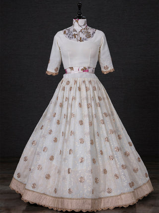 White Color Thread Embroidery Work Georgette South Indian Lehenga Choli Clothsvilla