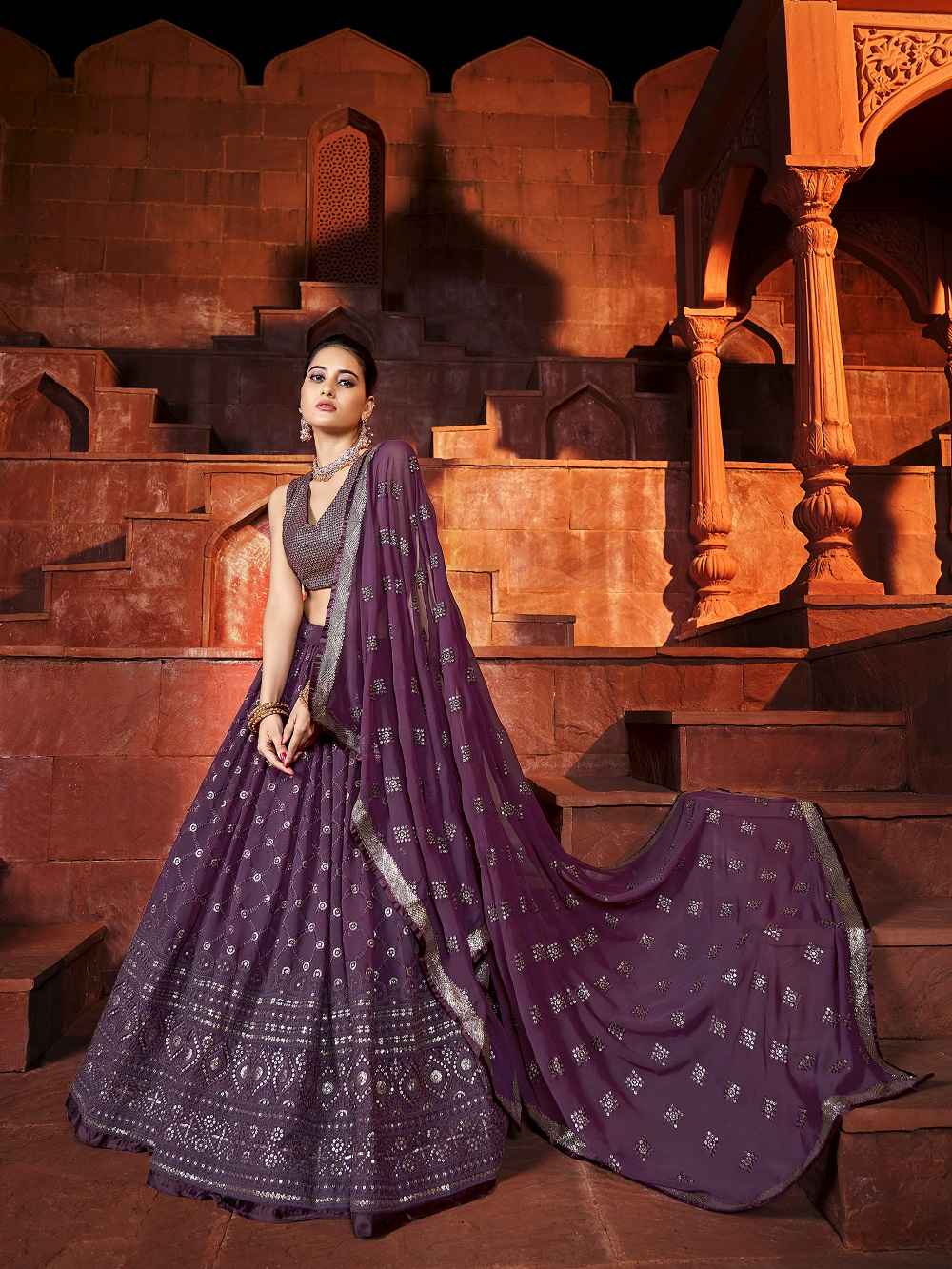 Wine Color Sequins With Embroidery Work Rajwadi Sana Silk Lehenga Choli Clothsvilla