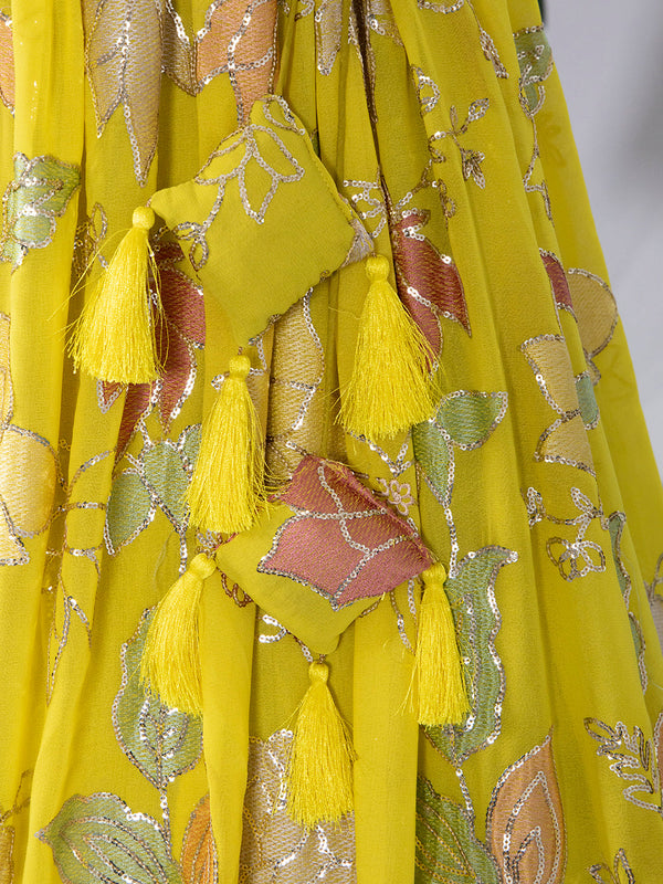 Yellow Color Sequins And Thread Embroidery Work Georgette Lehenga Choli Clothsvilla