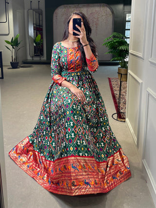 Green Color Patola Paithani Printed And Foil Printed Silk Gown Clothsvilla