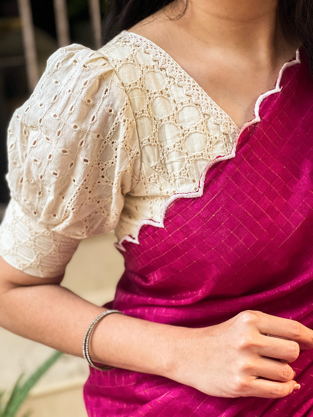 Pink Color Gadhawal Chex Material & Arca Work Saree Clothsvilla