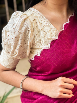 Pink Color Gadhawal Chex Material & Arca Work Saree Clothsvilla