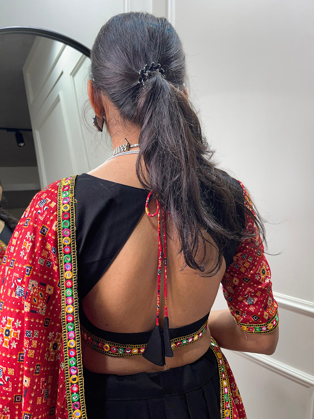 Black Color Gamthi Work With Mirror Work Cotton Chaniya Choli ClothsVilla.com