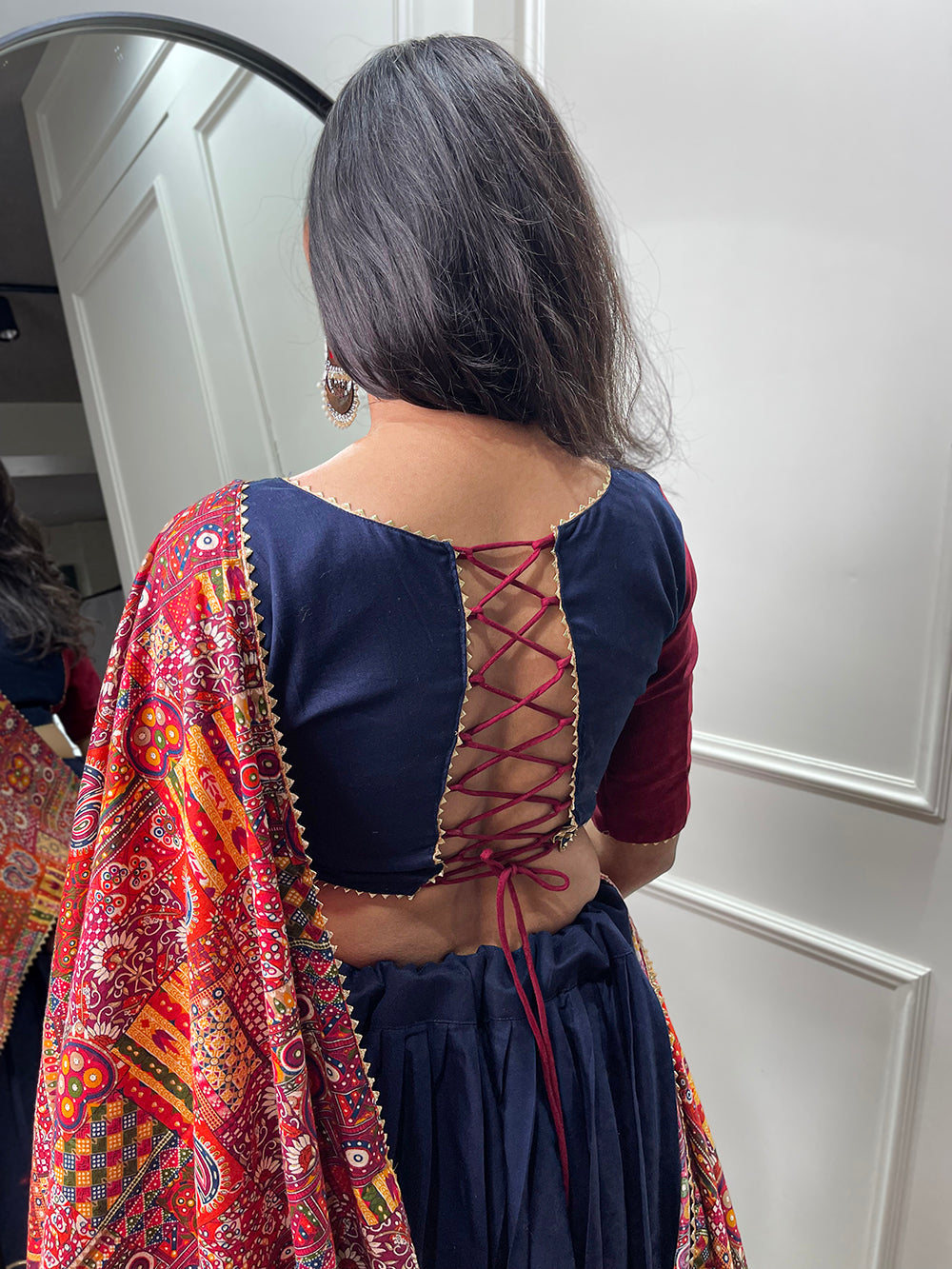 Navy Blue Color Plain And Printed With Gotta Patti Cotton For Navratri Chaniya Choli ClothsVilla