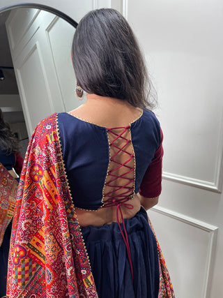 Navy Blue Color Plain And Printed With Gotta Patti Cotton For Navratri Chaniya Choli ClothsVilla
