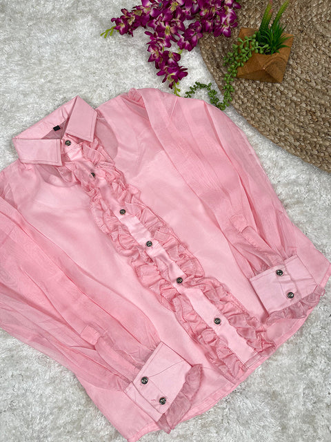 Light Pink Color Organza Material Plain Shirt ClothsVilla.com Main image