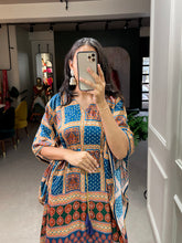 Load image into Gallery viewer, Navy Blue Color Digital Printed Gaji Silk Kaftan ClothsVilla.com