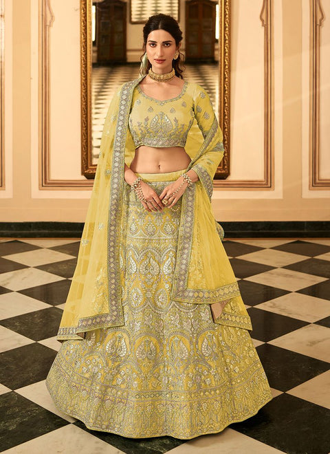 Gota And Zari Work Organza Lehenga Choli In Yellow Clothsvilla Main image