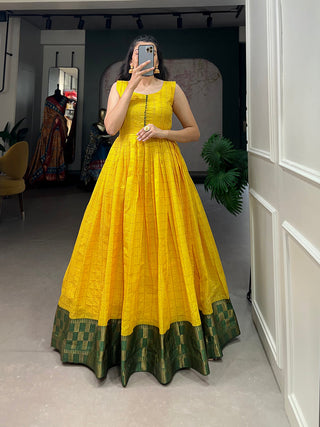 Yellow Color Zari Weaving Work Zari Chex Maharashtra Dress Clothsvilla