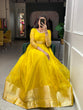 Load image into Gallery viewer, Yellow Color Zari Weaving Work Organza Chex Gown Clothsvilla