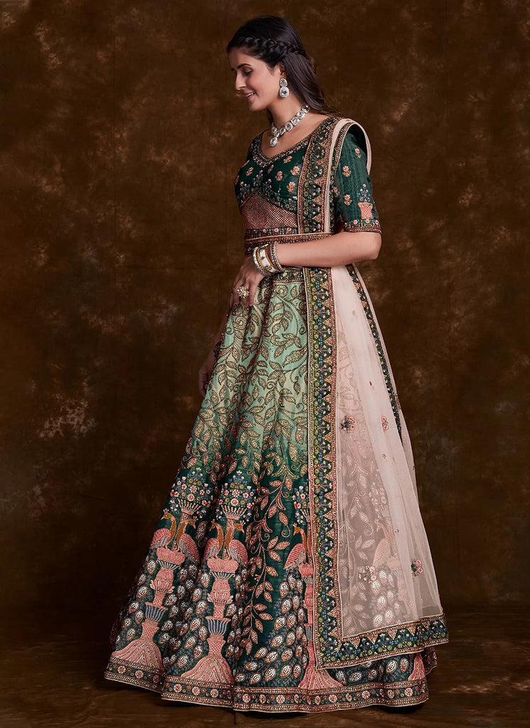 Green Art Silk Bridal Lehenga Set with Thread, Zari & Dori Work Clothsvilla