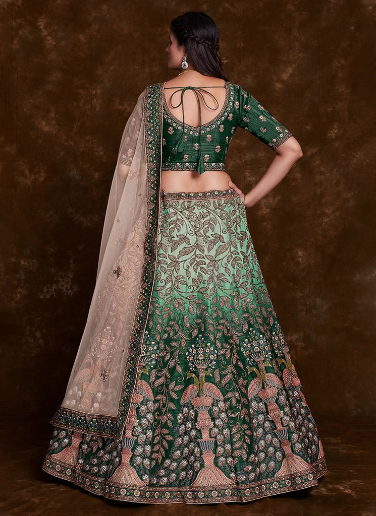 Green Art Silk Bridal Lehenga Set with Thread, Zari & Dori Work Clothsvilla