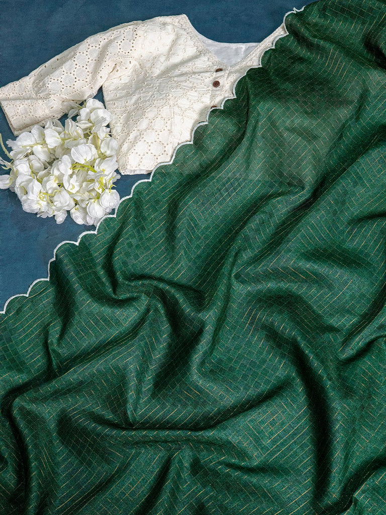 Green Color Gadhawal Chex Material & Arca Work Saree Clothsvilla