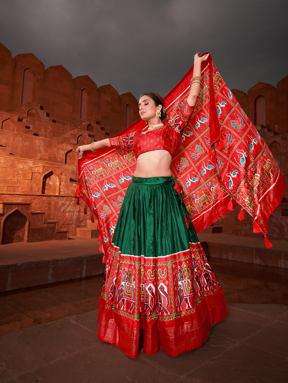 Green Color Patola Printed Navratri Chaniya Choli Clothsvilla