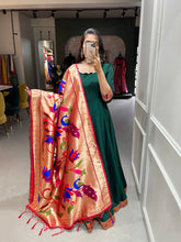 Load image into Gallery viewer, Green Color Plain With Zari Weaving Work Patta Chinon Dress Clothsvilla