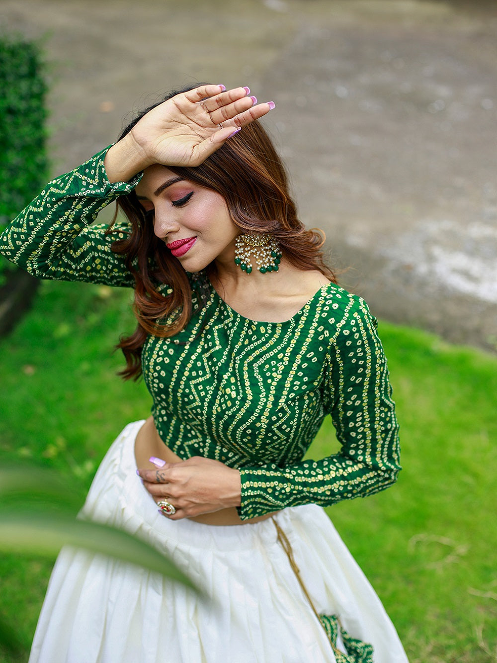 Green Color Foil Printed Pure Cotton Ready Made Blouse Clothsvilla