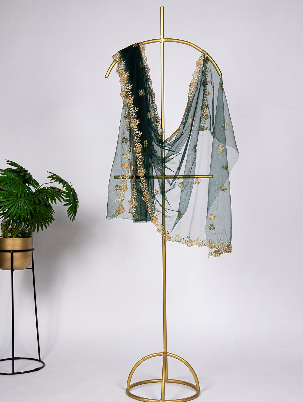 Green Color Embroidery Cut Work and Stone Work Net Dupatta Clothsvilla