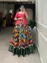 Load image into Gallery viewer, Green Color Digital Print And Zari Weaving Work Dola Silk Lehenga Choli Clothsvilla
