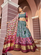 Load image into Gallery viewer, Green Color Digital Printed Pure Gaji Silk Lehenga Choli Clothsvilla