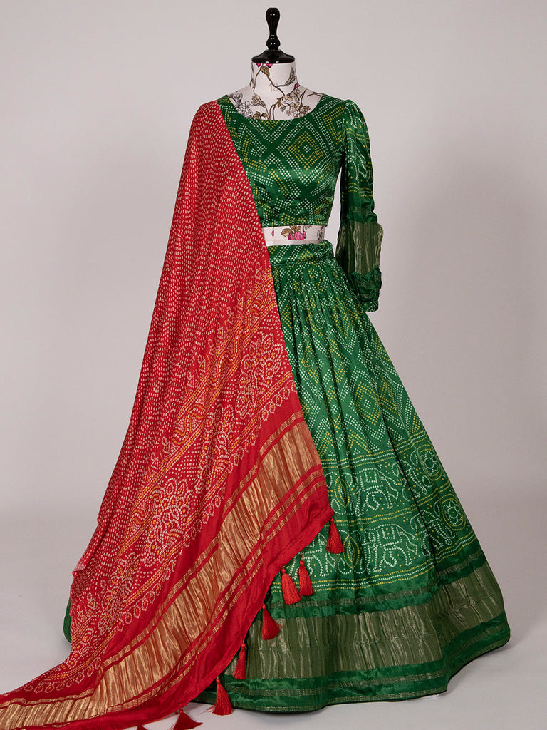 Green Color Pure Gaji Silk Navratri Ghaghra Choli Clothsvilla