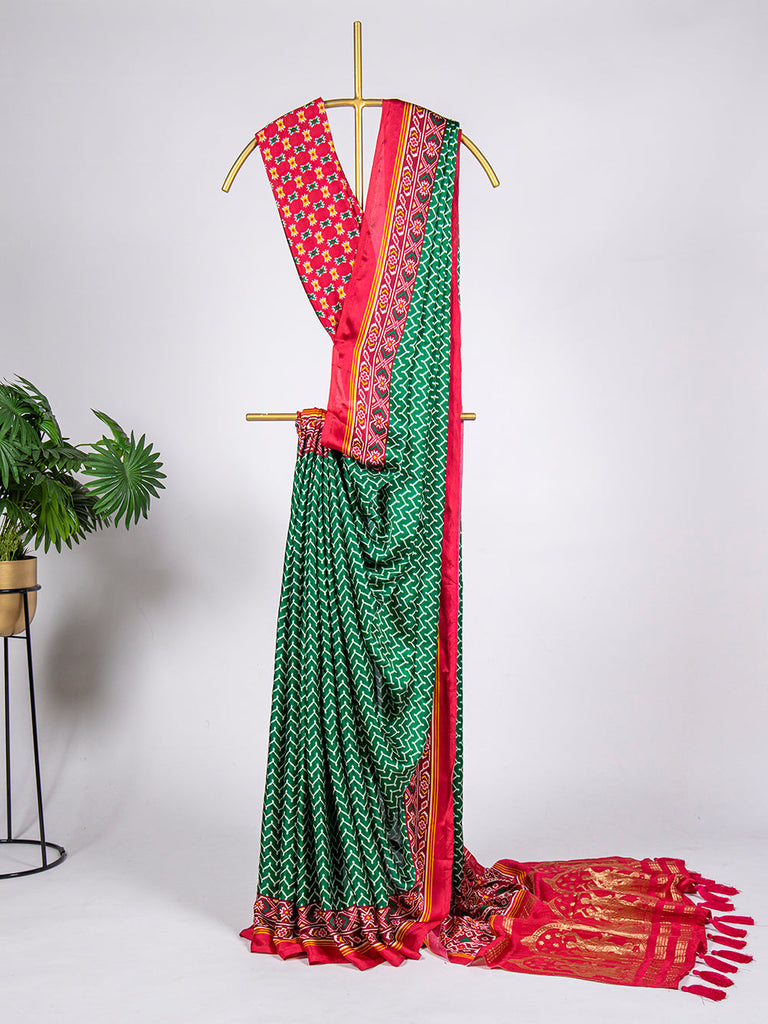 Green Color Digital Printed Pure Gaji Silk Saree Clothsvilla