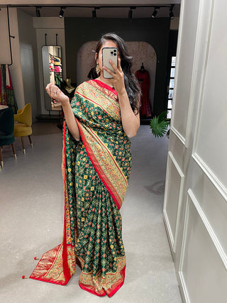 Green Color Foil Printed And Stone Work Dola Silk Saree Clothsvilla