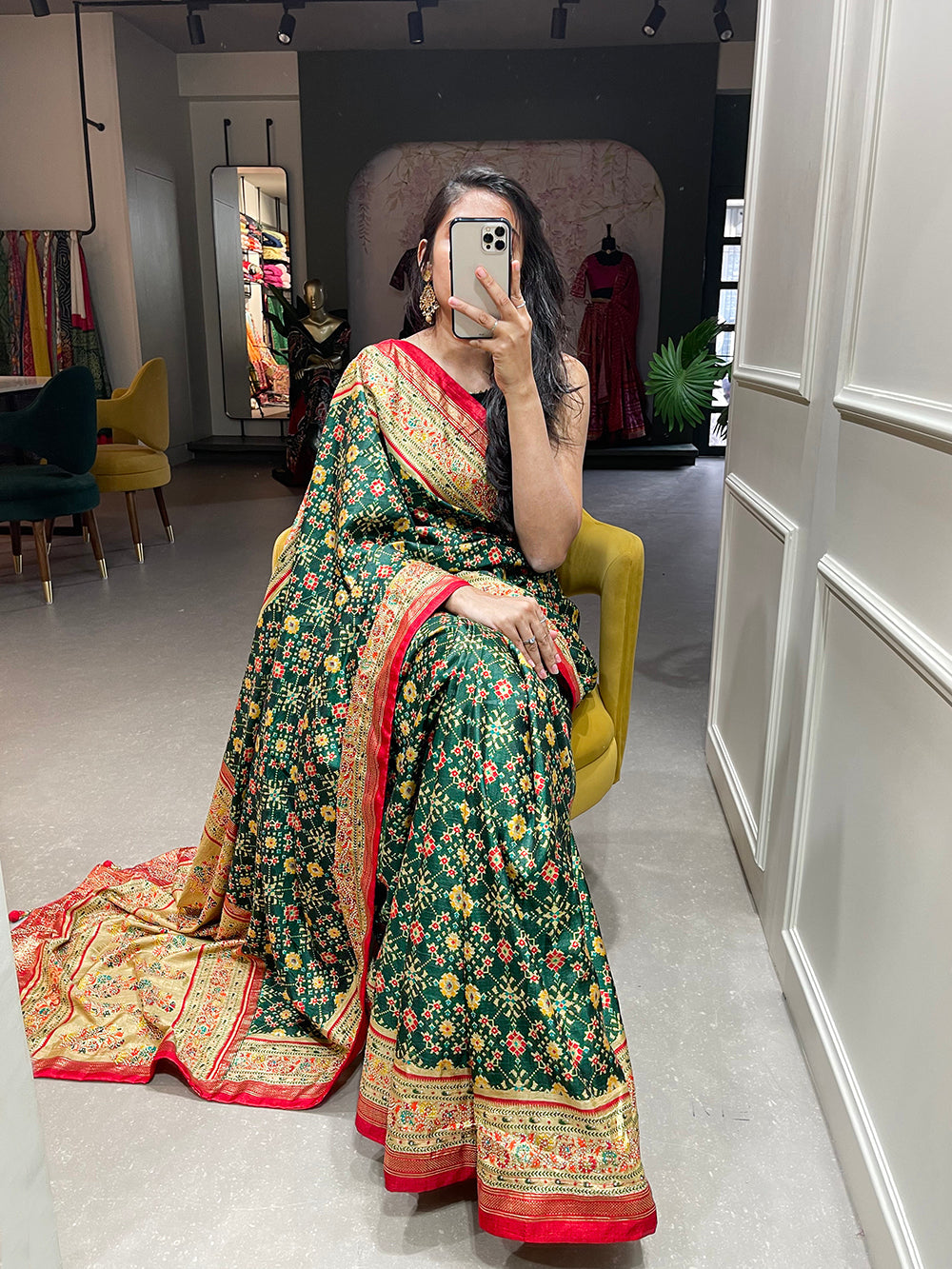 Green Color Foil Printed And Stone Work Dola Silk Saree Clothsvilla