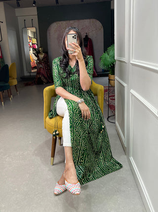 Green Color Foil and Printed Pure Cotton Kurti Clothsvilla