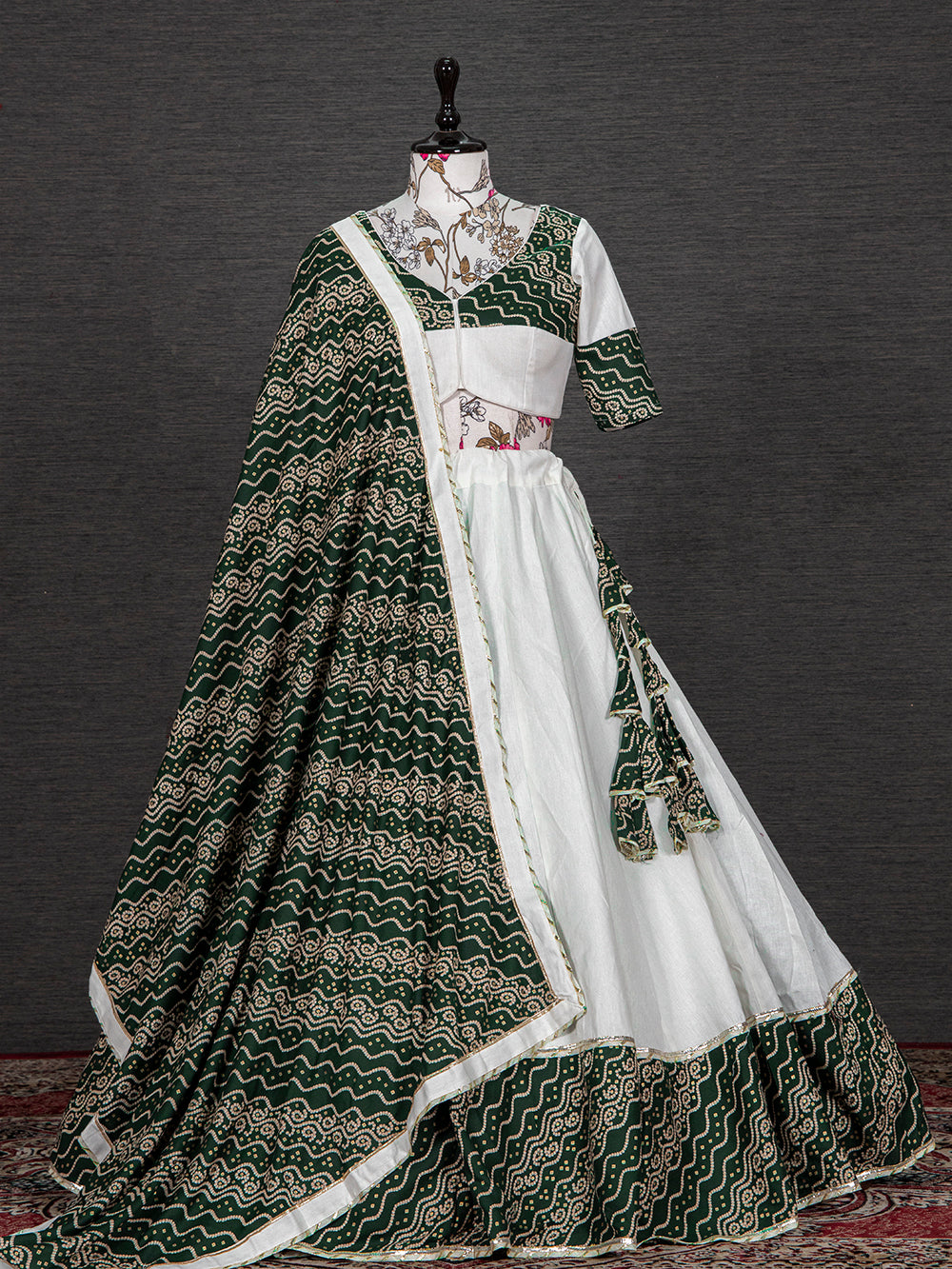 Green Color Foil And Printed Work Cotton Lehenga Choli Clothsvilla