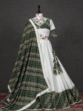 Green Color Foil And Printed Work Cotton Lehenga Choli Clothsvilla