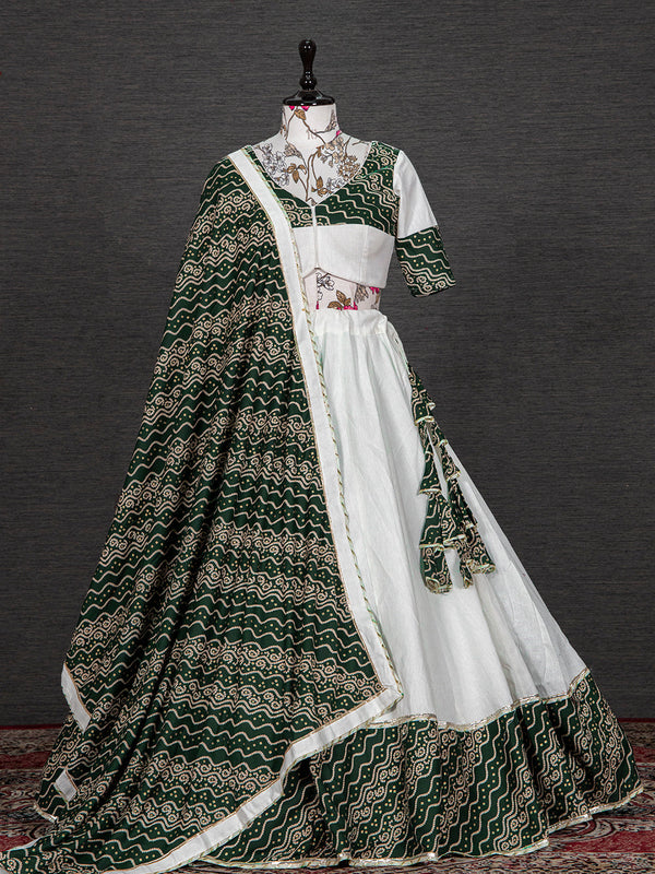 Green Color Foil And Printed Work Cotton Lehenga Choli Clothsvilla