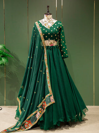 Green Color Simple Georgette Lehenga Choli Clothsvilla