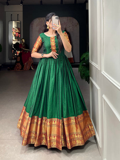 Green Color Zari Weaving Work Narayan Pet (Cotton) Dress Clothsvilla Main image