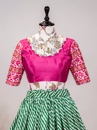 Green Color Leheriya Patola Print Chinon Lehenga Choli Clothsvilla