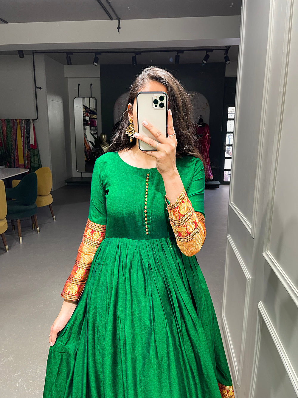 Green Color Zari Weaving Work Narayan Pet Cotton Gown Clothsvilla