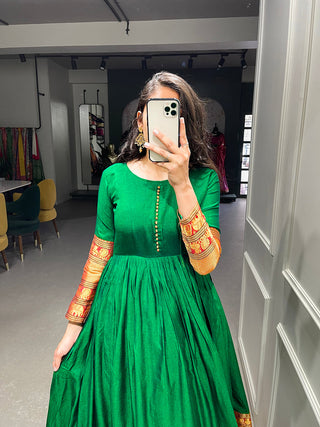 Green Color Zari Weaving Work Narayan Pet Cotton Gown Clothsvilla