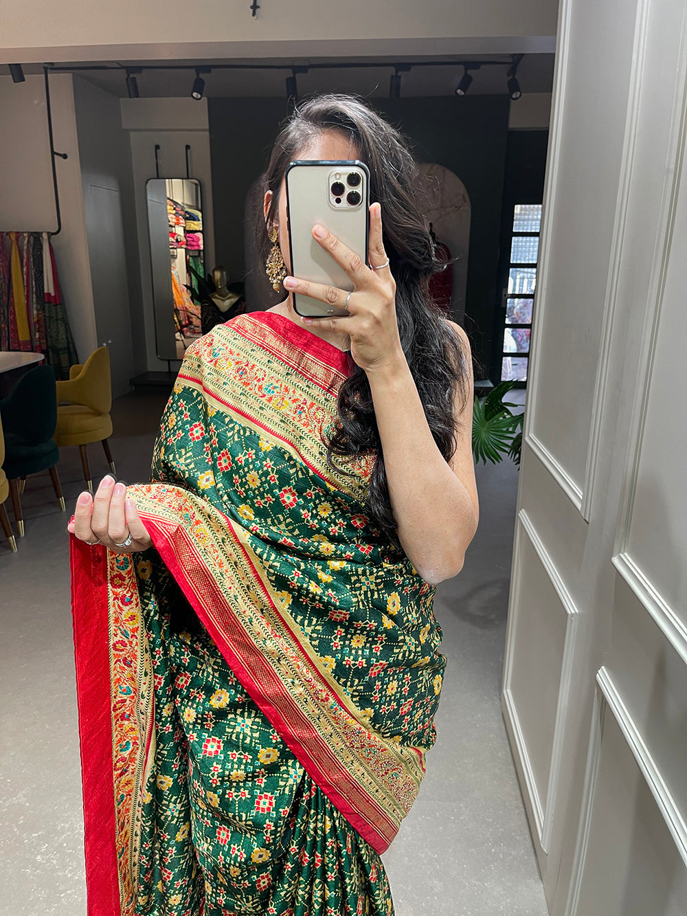 Green Color Foil Printed And Stone Work Dola Silk Saree Clothsvilla