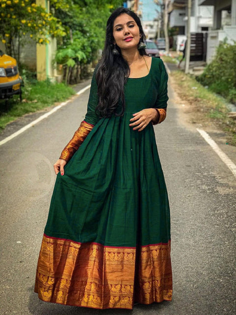 Green Color Weaving Zari Work Jacquard gown Clothsvilla Main image